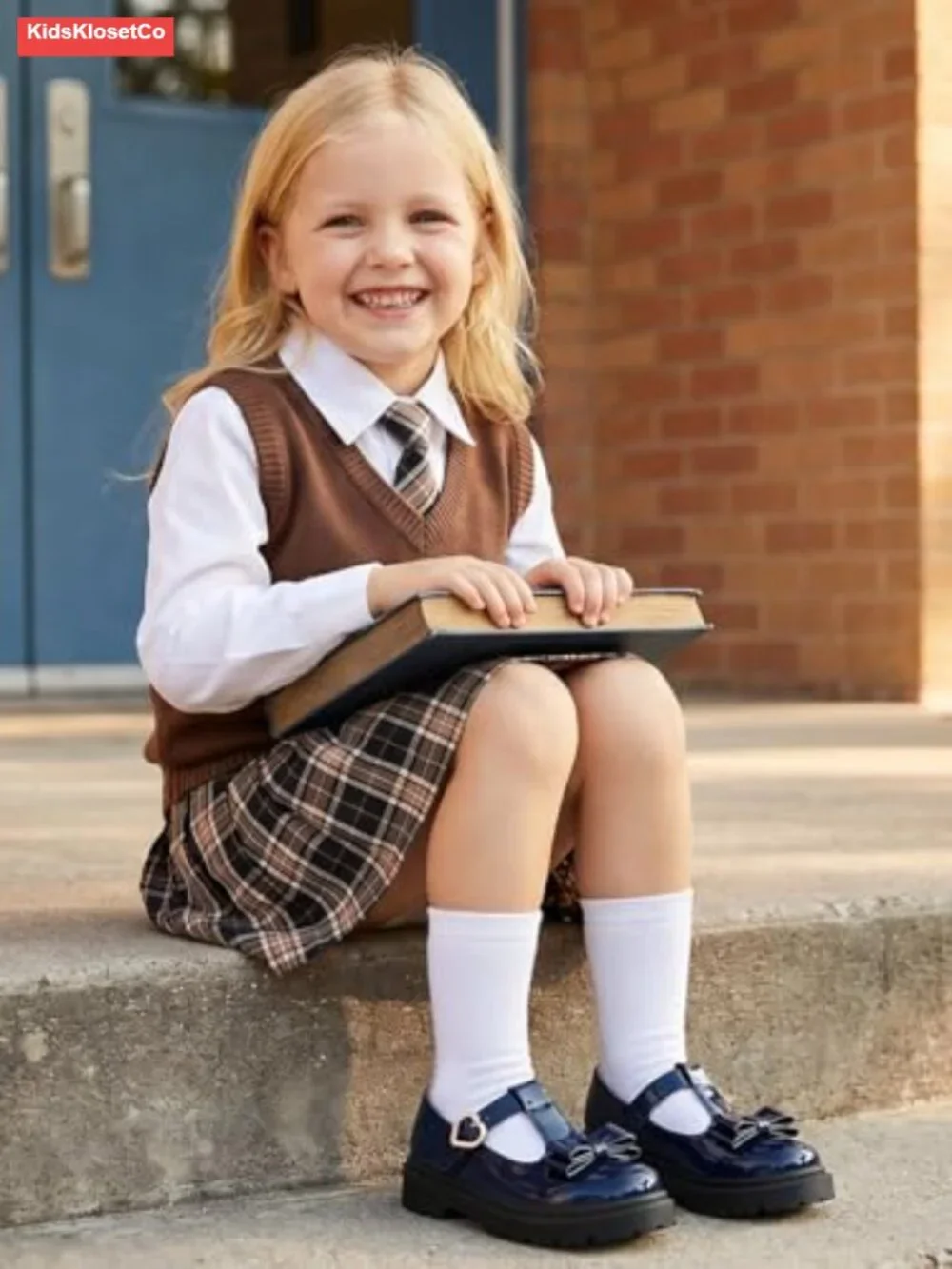 Kids Mary Jane Flats T-Strap School Uniform Dress Shoes Chunky Platform Bow